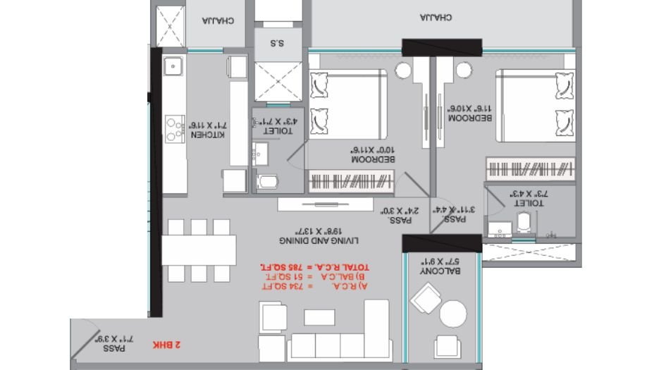 Sumit-KMR-Param-Floor-Plan-2 BHK-734Sqft